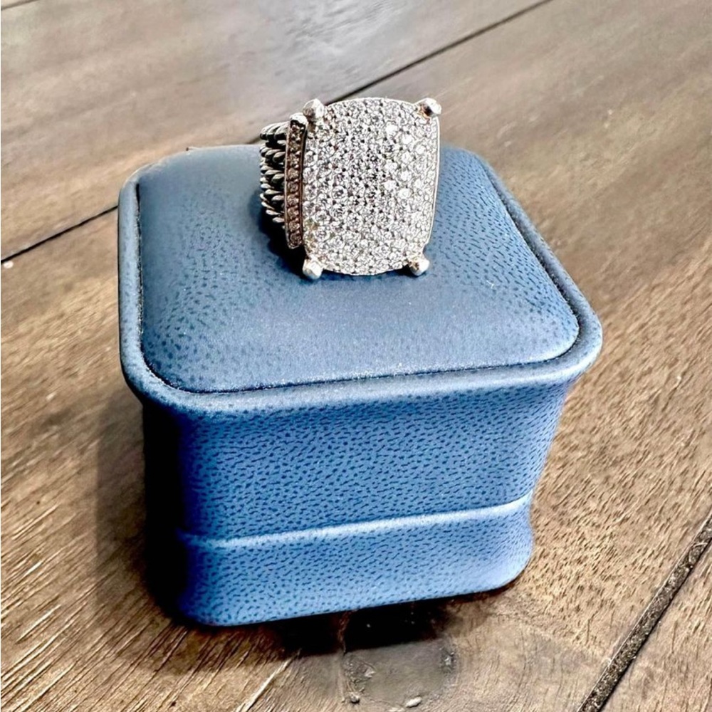 $4,950 David Yurman Sterling Silver Pave Round Diamond Wheaton Ring Band Size 6